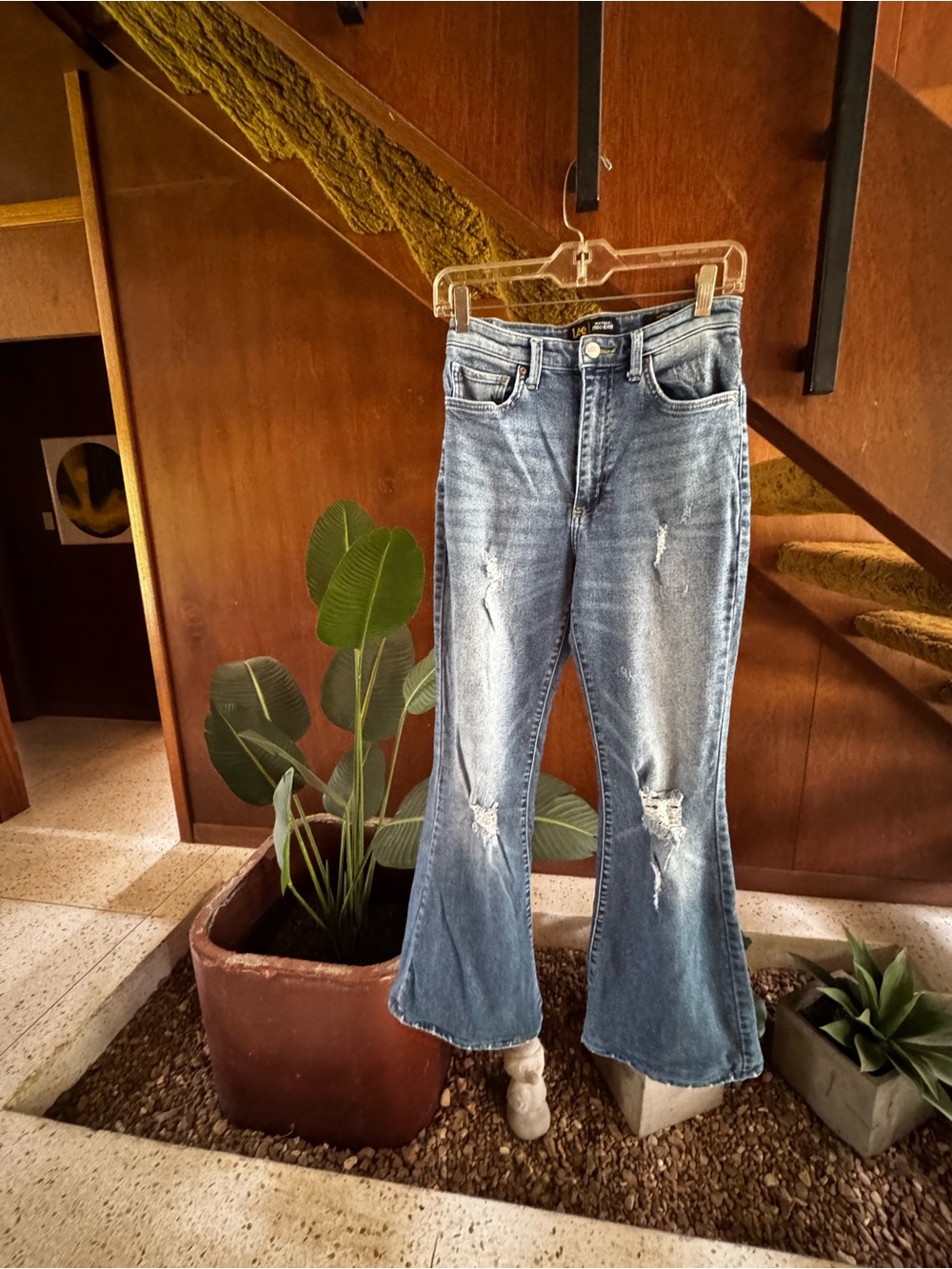 Lee Distressed High Rise Flare Jeans